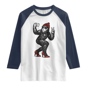 Funny Sexy Bigfoot Selfie Raglan Shirt Sasquatch Lover Gift TS12 White Navy Print Your Wear