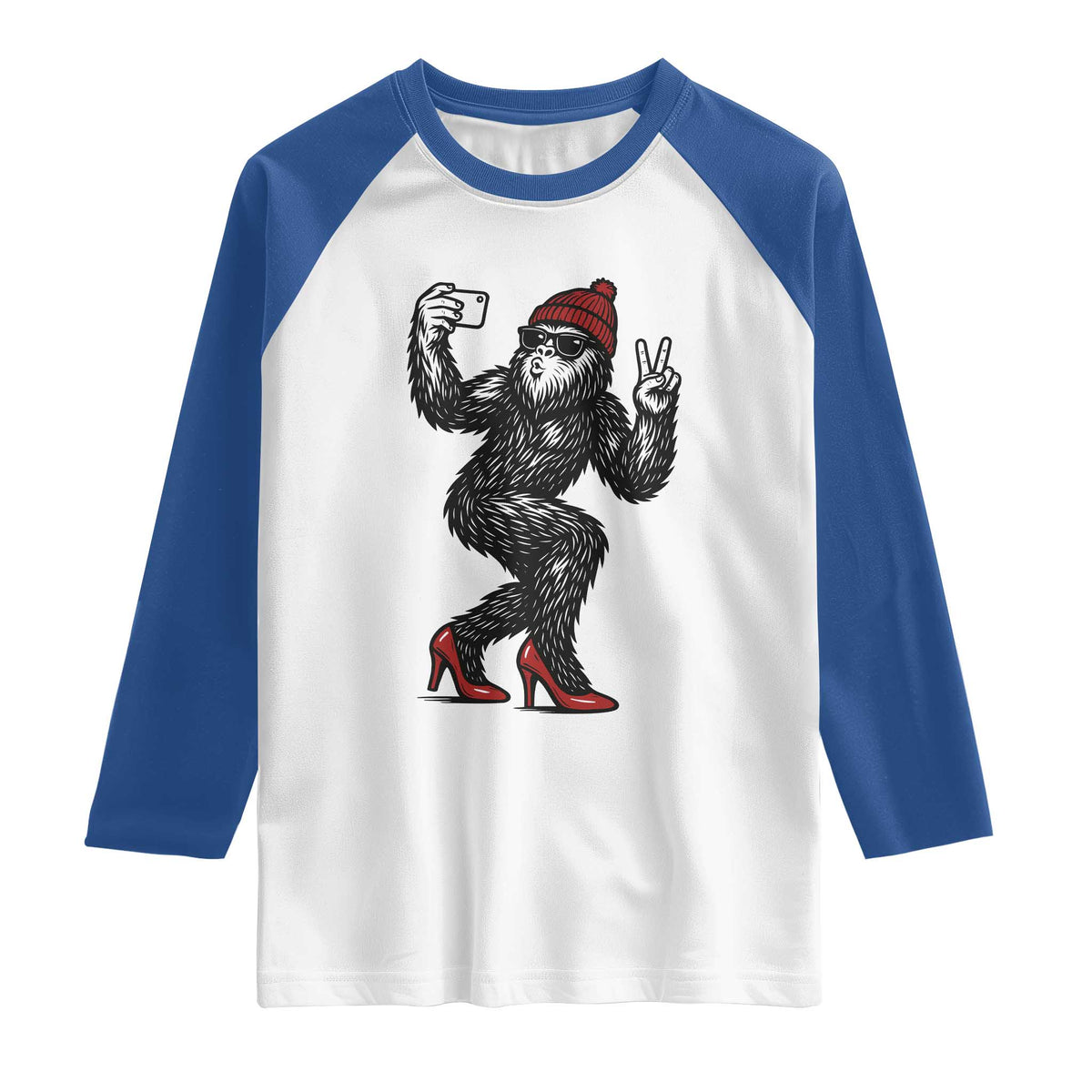 Funny Sexy Bigfoot Selfie Raglan Shirt Sasquatch Lover Gift TS12 White Royal Print Your Wear