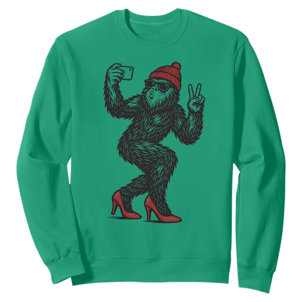 Funny Sexy Bigfoot Selfie Sweatshirt Sasquatch Lover Gift TS12 Irish Green Print Your Wear