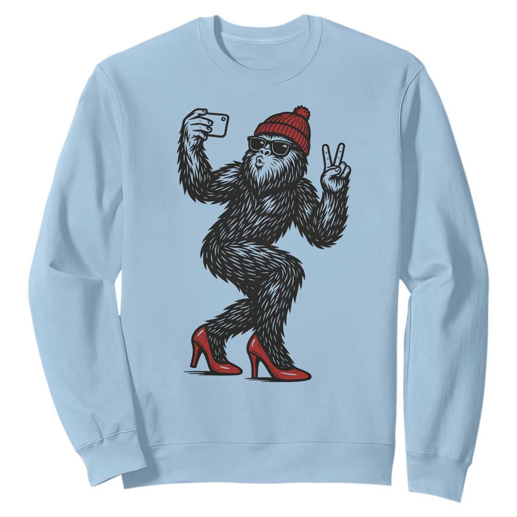 Funny Sexy Bigfoot Selfie Sweatshirt Sasquatch Lover Gift TS12 Light Blue Print Your Wear