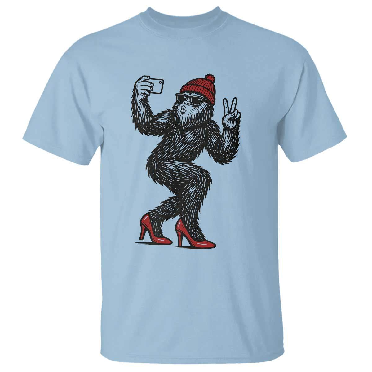 Funny Sexy Bigfoot Selfie T Shirt Sasquatch Lover Gift TS12 Light Blue Print Your Wear