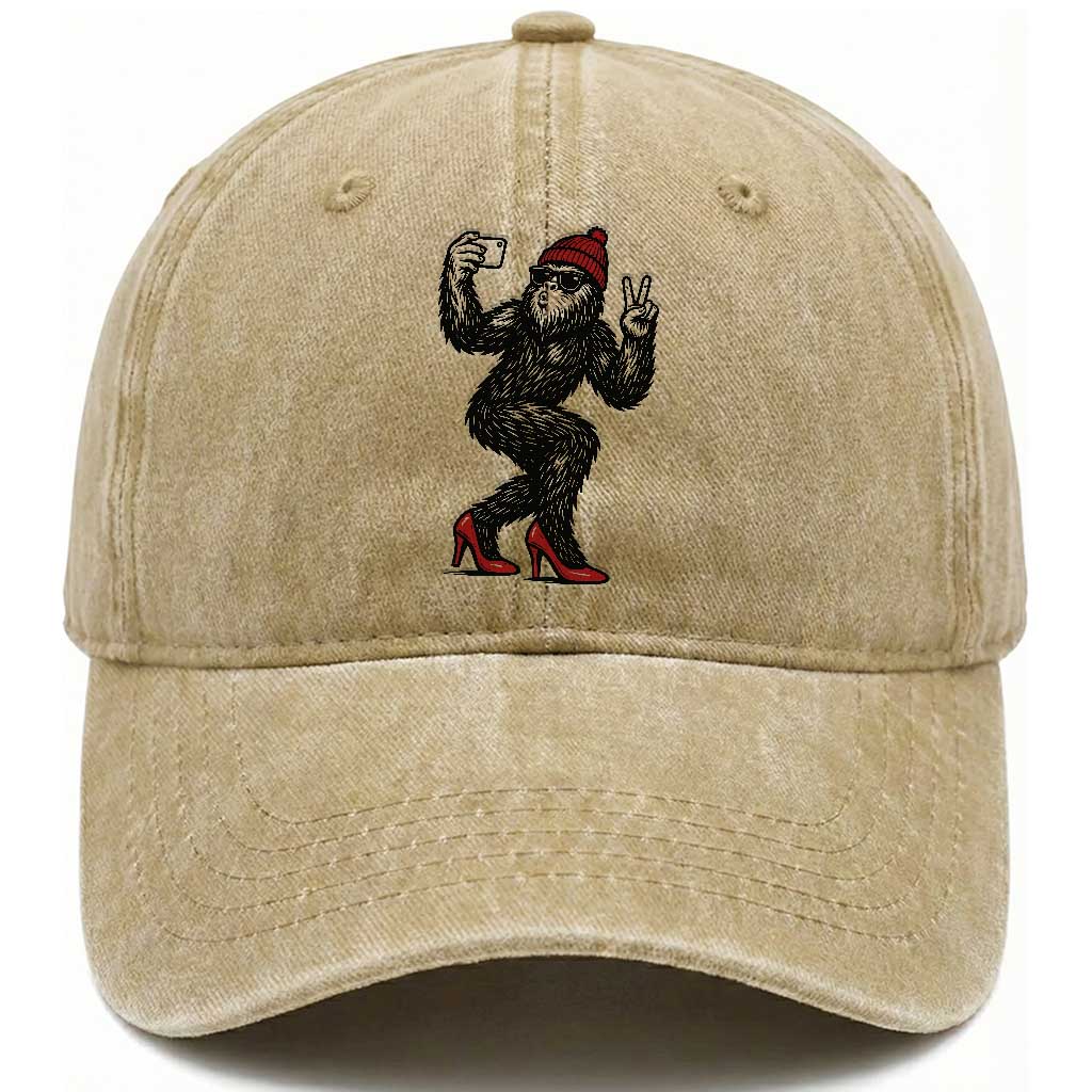 Funny Sexy Bigfoot Selfie Washed Cotton Baseball Cap Sasquatch Lover Gift TS12 Print Your Wear