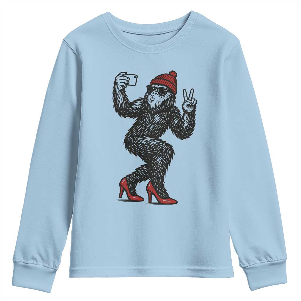 Funny Sexy Bigfoot Selfie Youth Sweatshirt Sasquatch Lover Gift TS12 Light Blue Print Your Wear