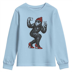 Funny Sexy Bigfoot Selfie Youth Sweatshirt Sasquatch Lover Gift TS12 Light Blue Print Your Wear