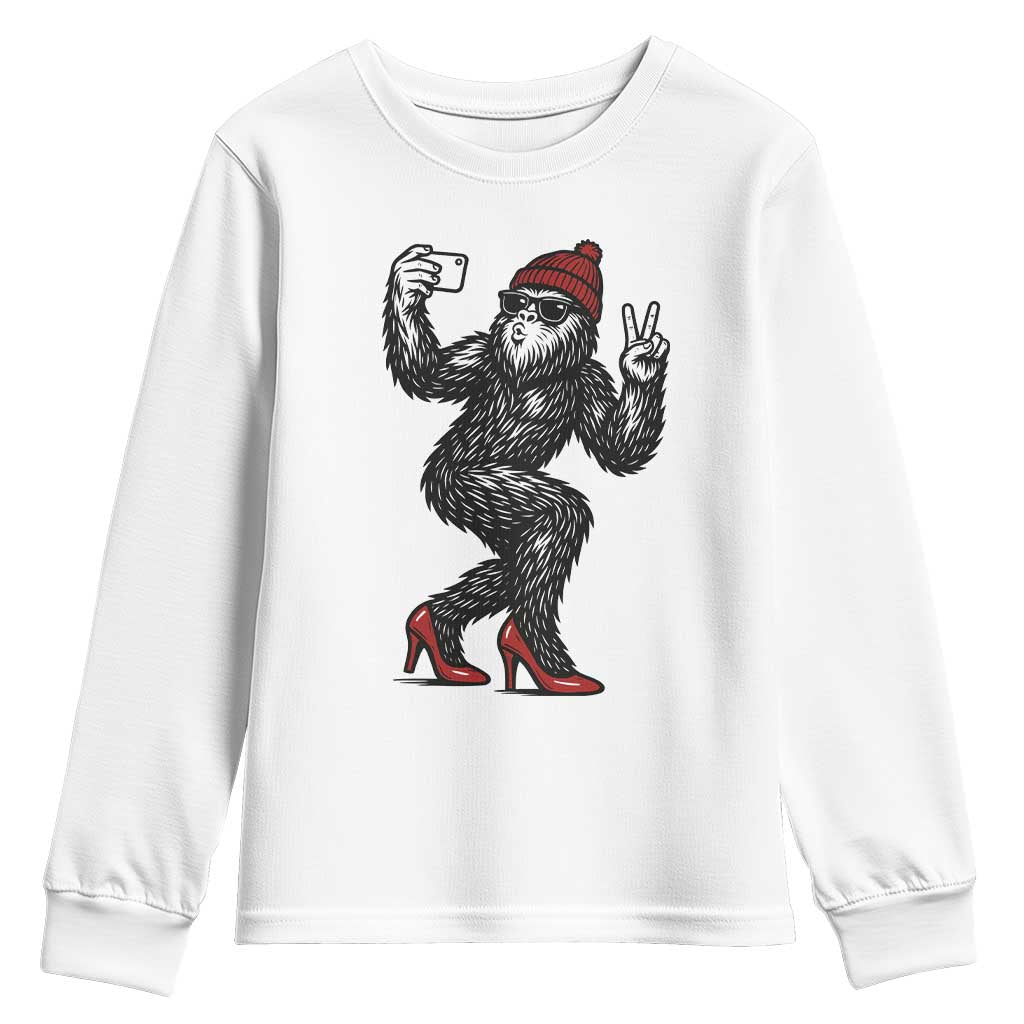 Funny Sexy Bigfoot Selfie Youth Sweatshirt Sasquatch Lover Gift TS12 White Print Your Wear