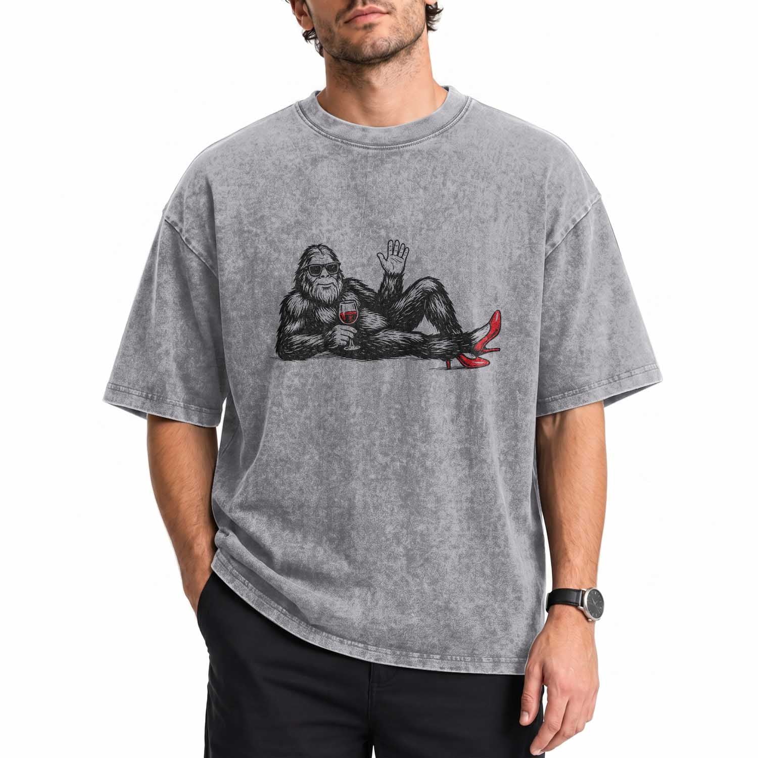 Funny Sassquatch Sexy Washed Cotton T-Shirt Bigfoot With Cocktail Party Humor