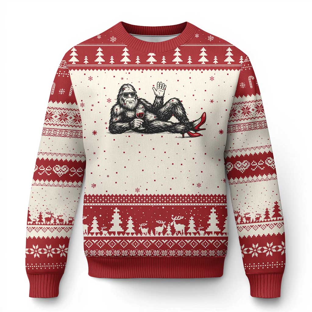 Funny Sassquatch Sexy Ugly Christmas Sweater Bigfoot With Cocktail Party Humor TS12 Beige Red Print Your Wear