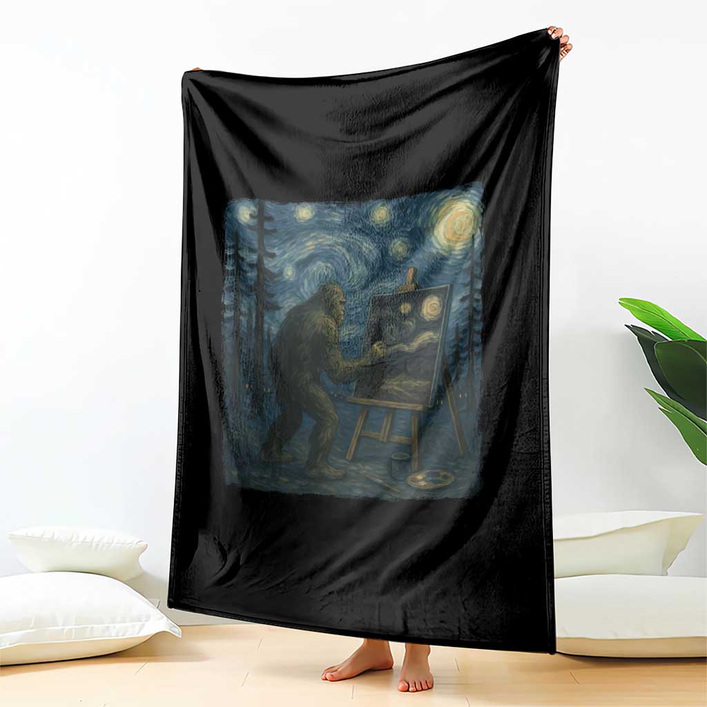 Funny Bigfoot Painting Starry Night Art Parody Gift Throw Blanket TS12 Print Your Wear