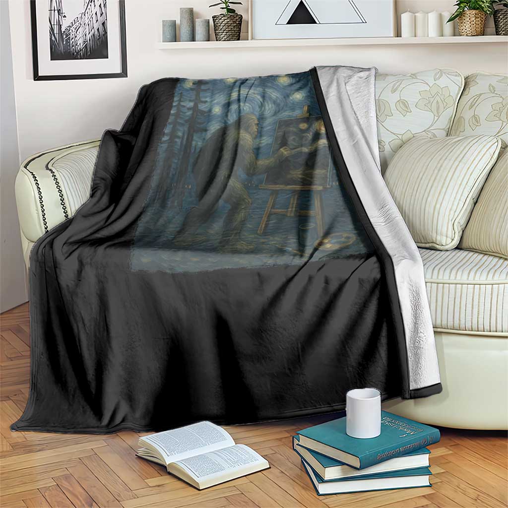 Funny Bigfoot Painting Starry Night Art Parody Gift Throw Blanket TS12 Print Your Wear