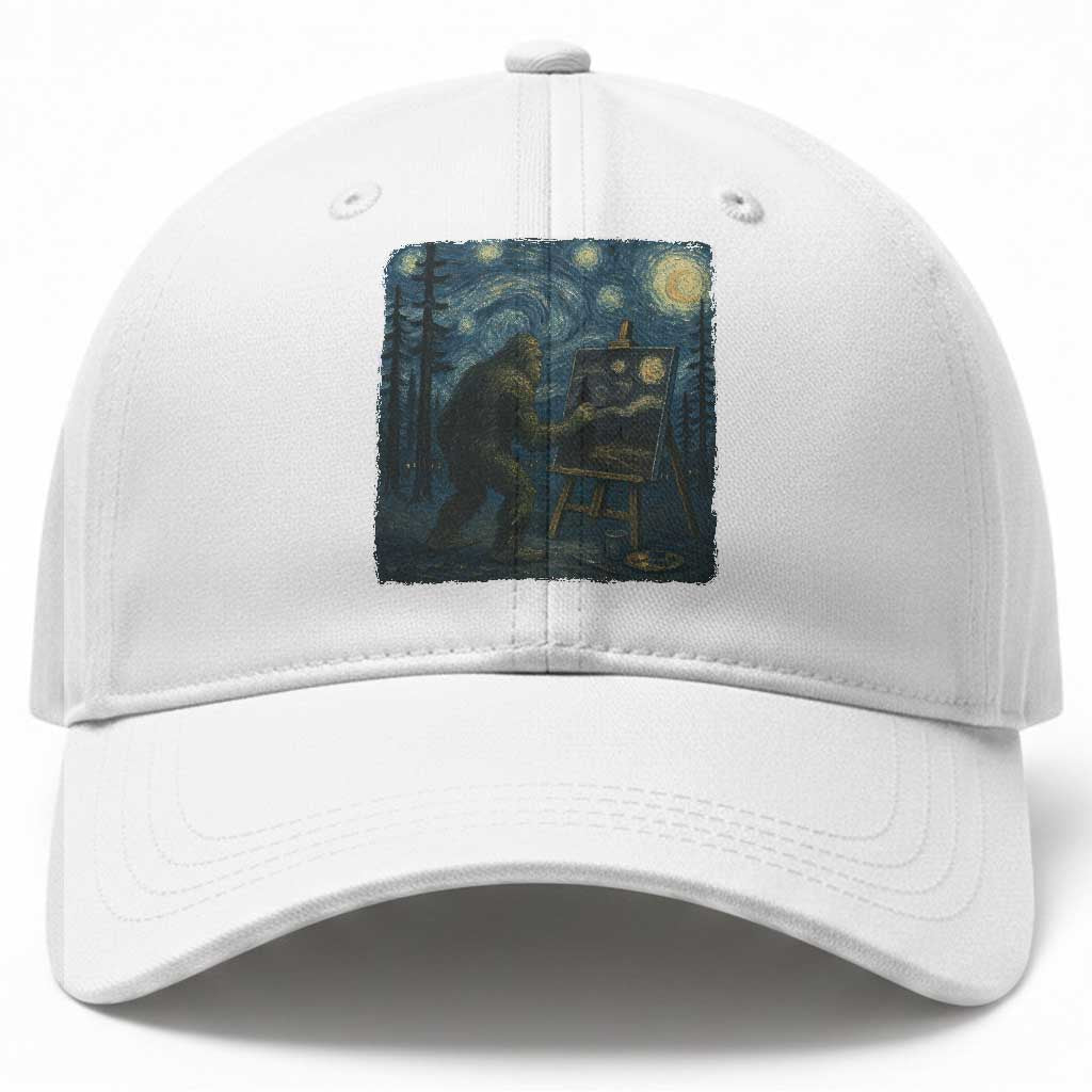Funny Bigfoot Painting Starry Night Art Parody Gift Baseball Cap TS12 Print Your Wear