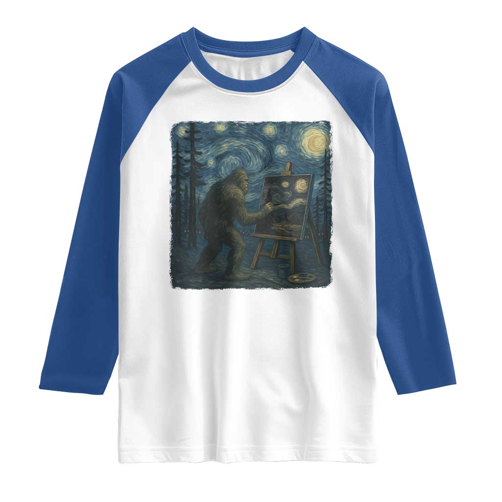 Funny Bigfoot Painting Starry Night Art Parody Gift Raglan Shirt TS12 White Royal Print Your Wear