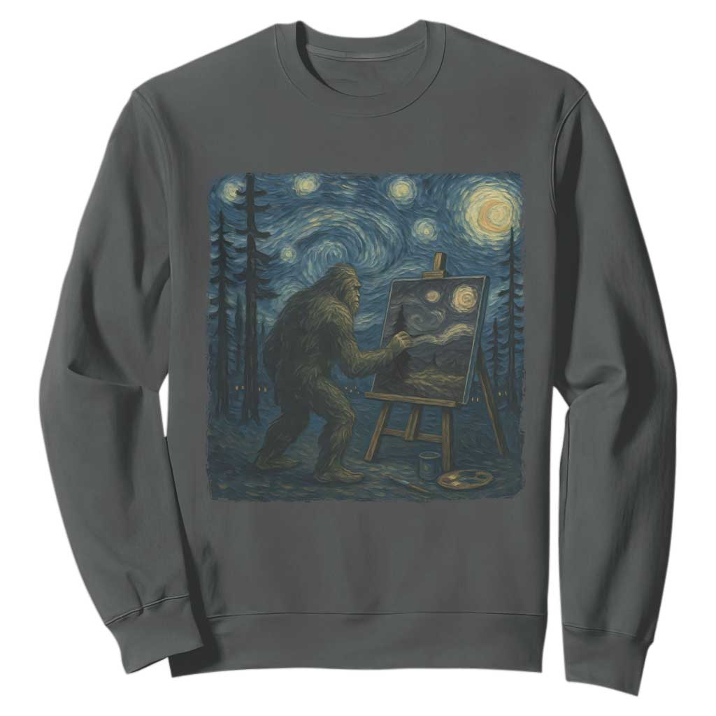Funny Bigfoot Painting Starry Night Art Parody Gift Sweatshirt TS12 Dark Heather Print Your Wear
