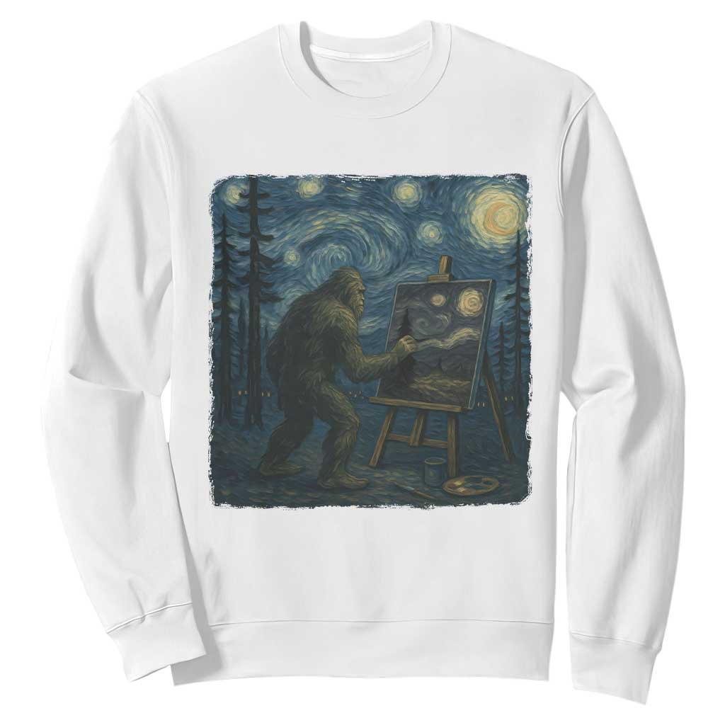 Funny Bigfoot Painting Starry Night Art Parody Gift Sweatshirt TS12 White Print Your Wear