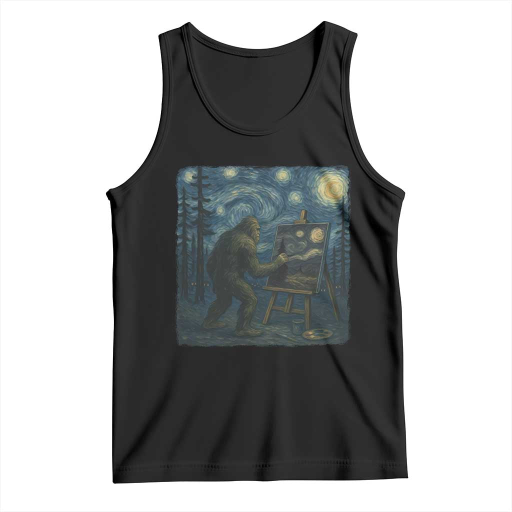 Funny Bigfoot Painting Starry Night Art Parody Gift Tank Top TS12 Black Print Your Wear