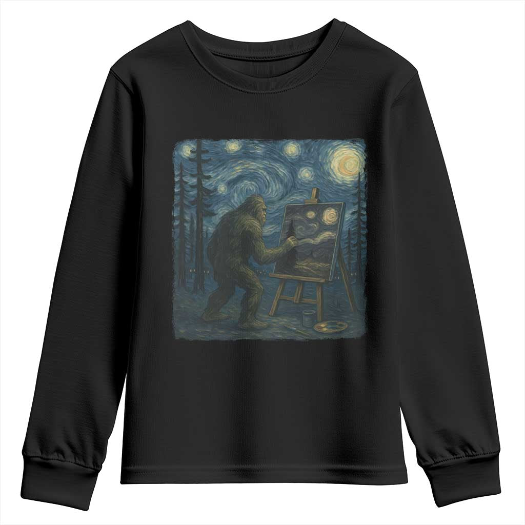 Funny Bigfoot Painting Starry Night Art Parody Gift Youth Sweatshirt TS12 Black Print Your Wear