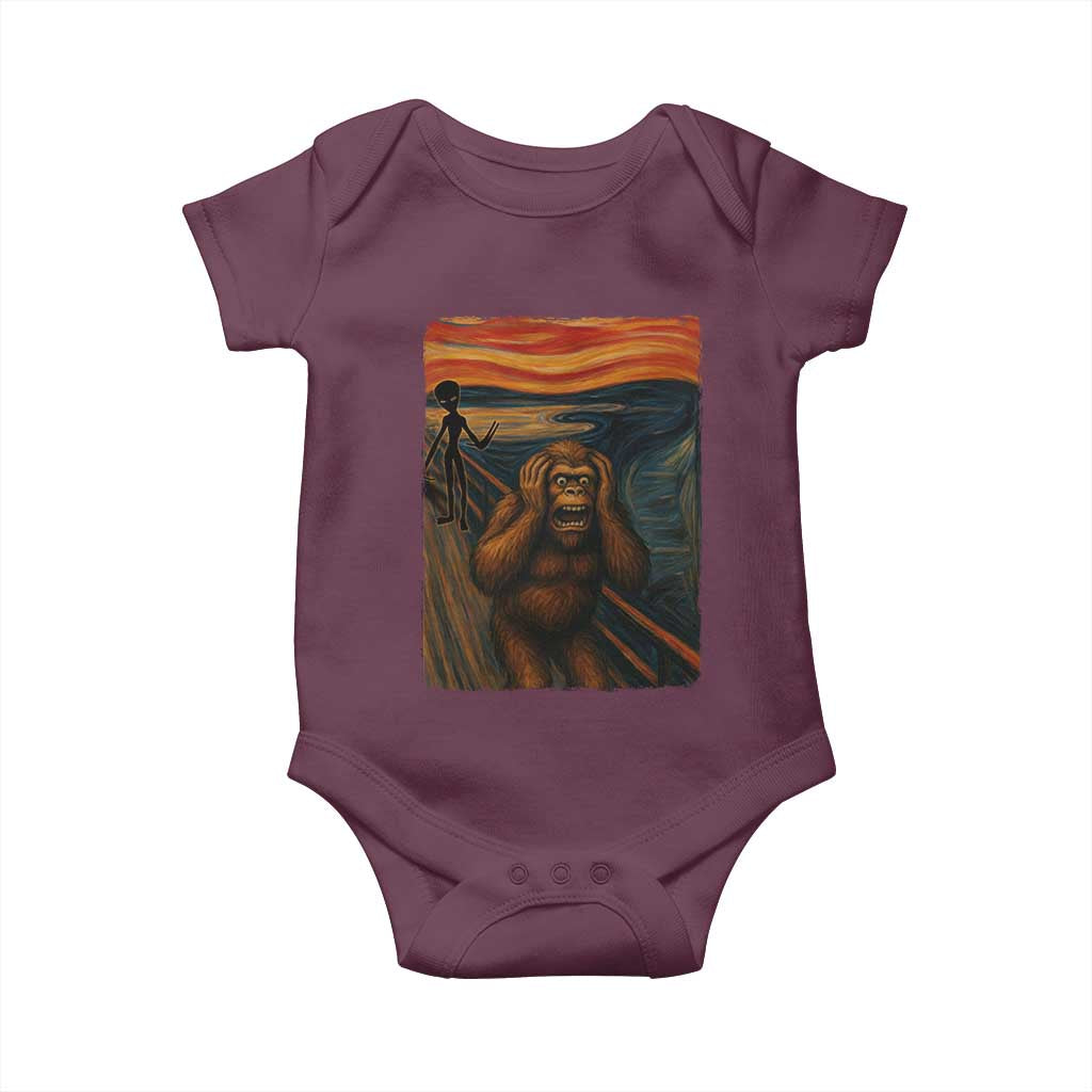 Funny Bigfoot And Alien Baby Onesie Parody The Scream Art Meme Gift TS12 Maroon Print Your Wear