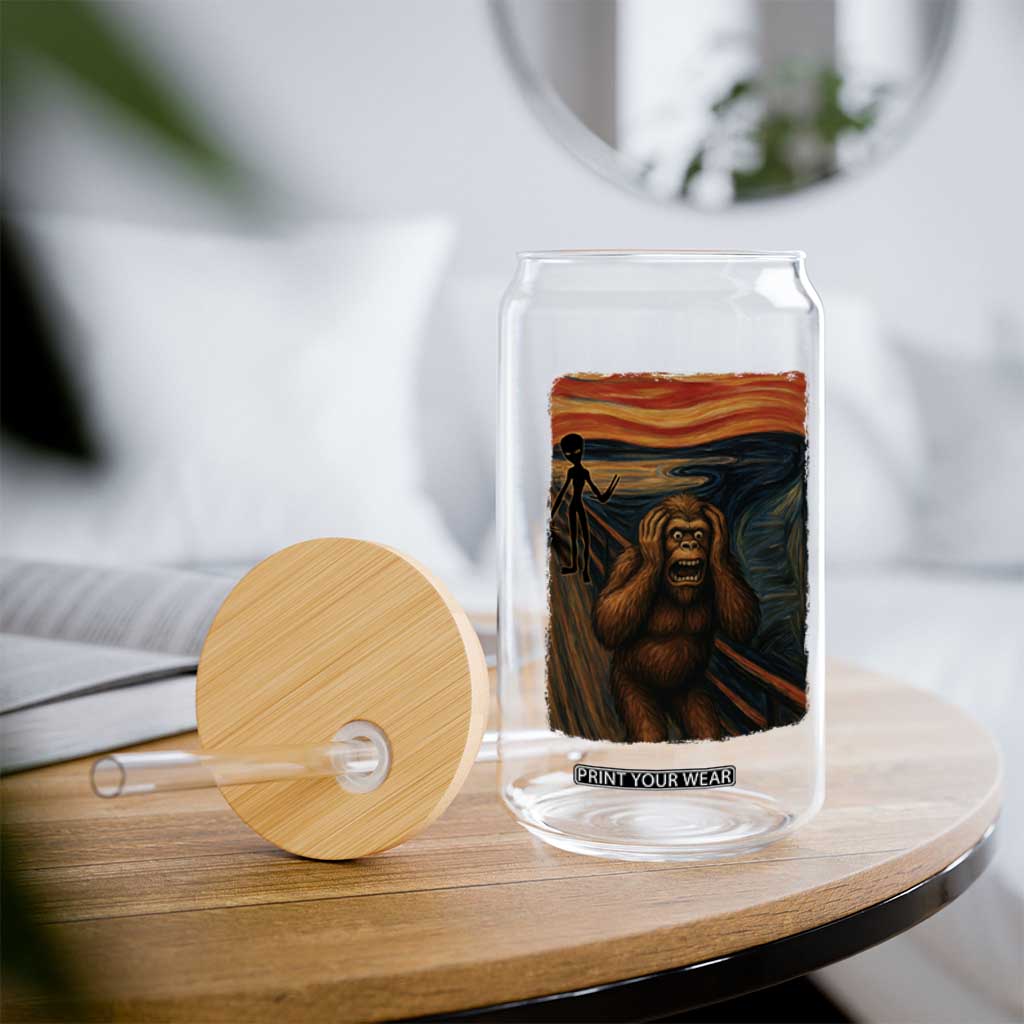 Funny Bigfoot And Alien Glass Can Parody The Scream Art Meme Gift TS12 Print Your Wear
