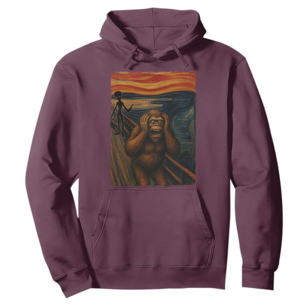 Funny Bigfoot And Alien Hoodie Parody The Scream Art Meme Gift TS12 Maroon Print Your Wear
