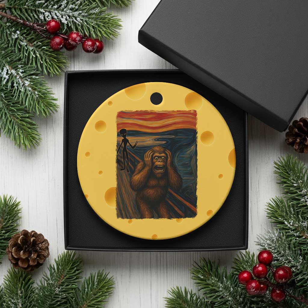 Funny Bigfoot And Alien Ceramic Ornament Parody The Scream Art Meme Gift TS12 1pc Yellow Cheese Print Your Wear