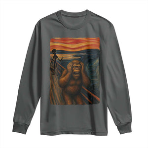 Funny Bigfoot And Alien Long Sleeve Shirt Parody The Scream Art Meme Gift TS12 Dark Heather Print Your Wear