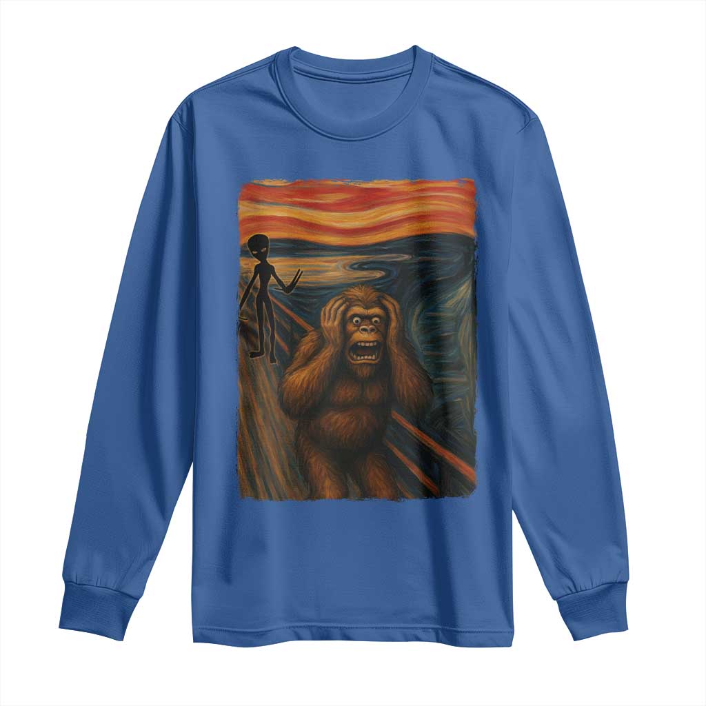 Funny Bigfoot And Alien Long Sleeve Shirt Parody The Scream Art Meme Gift TS12 Royal Blue Print Your Wear