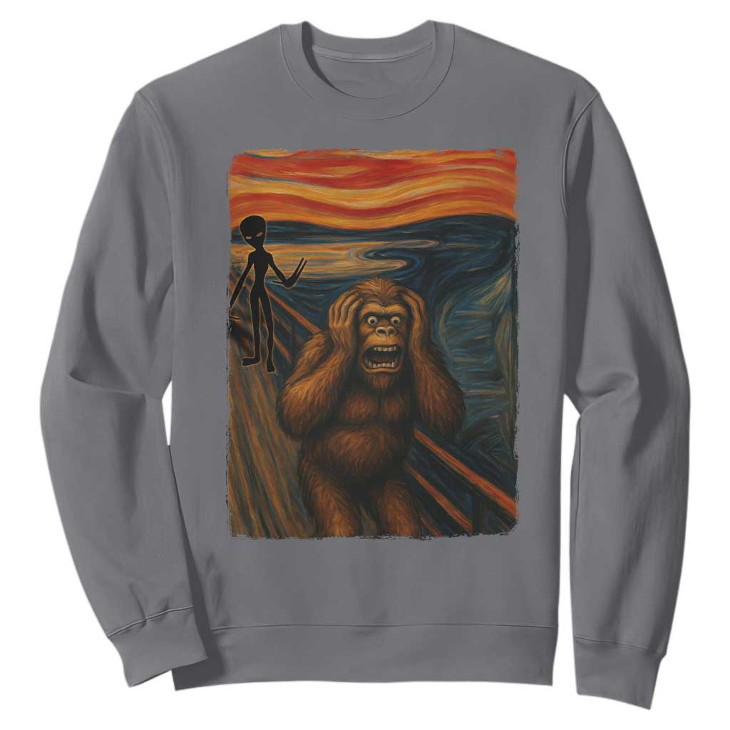 Funny Bigfoot And Alien Sweatshirt Parody The Scream Art Meme Gift TS12 Charcoal Print Your Wear