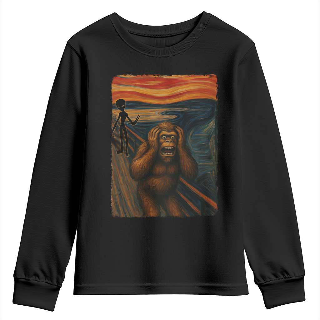 Funny Bigfoot And Alien Youth Sweatshirt Parody The Scream Art Meme Gift TS12 Black Print Your Wear