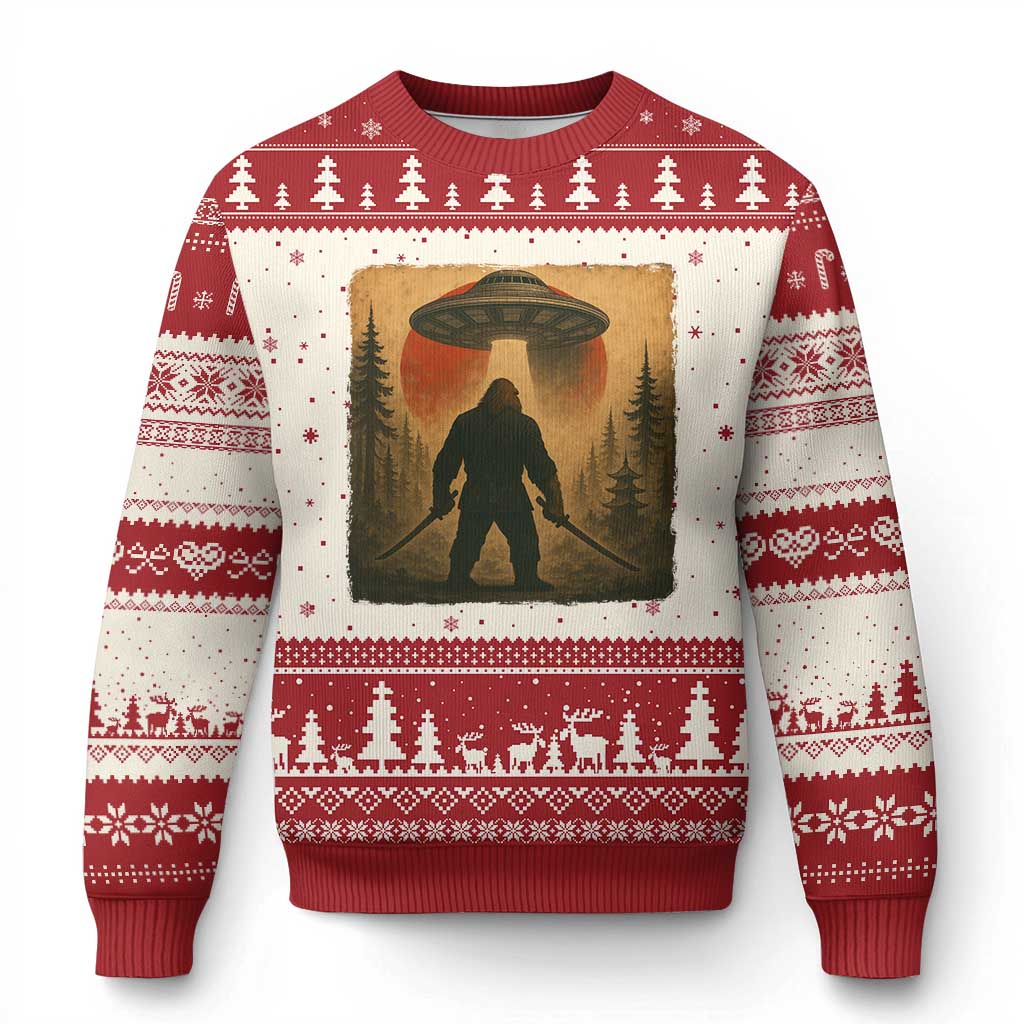 Samurai Bigfoot Ugly Christmas Sweater Japanese Vintage Ukiyoe Style TS12 Beige Red Print Your Wear