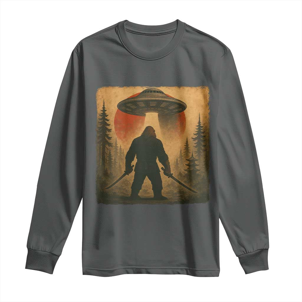 Samurai Bigfoot Long Sleeve Shirt Japanese Vintage Ukiyoe Style TS12 Dark Heather Print Your Wear