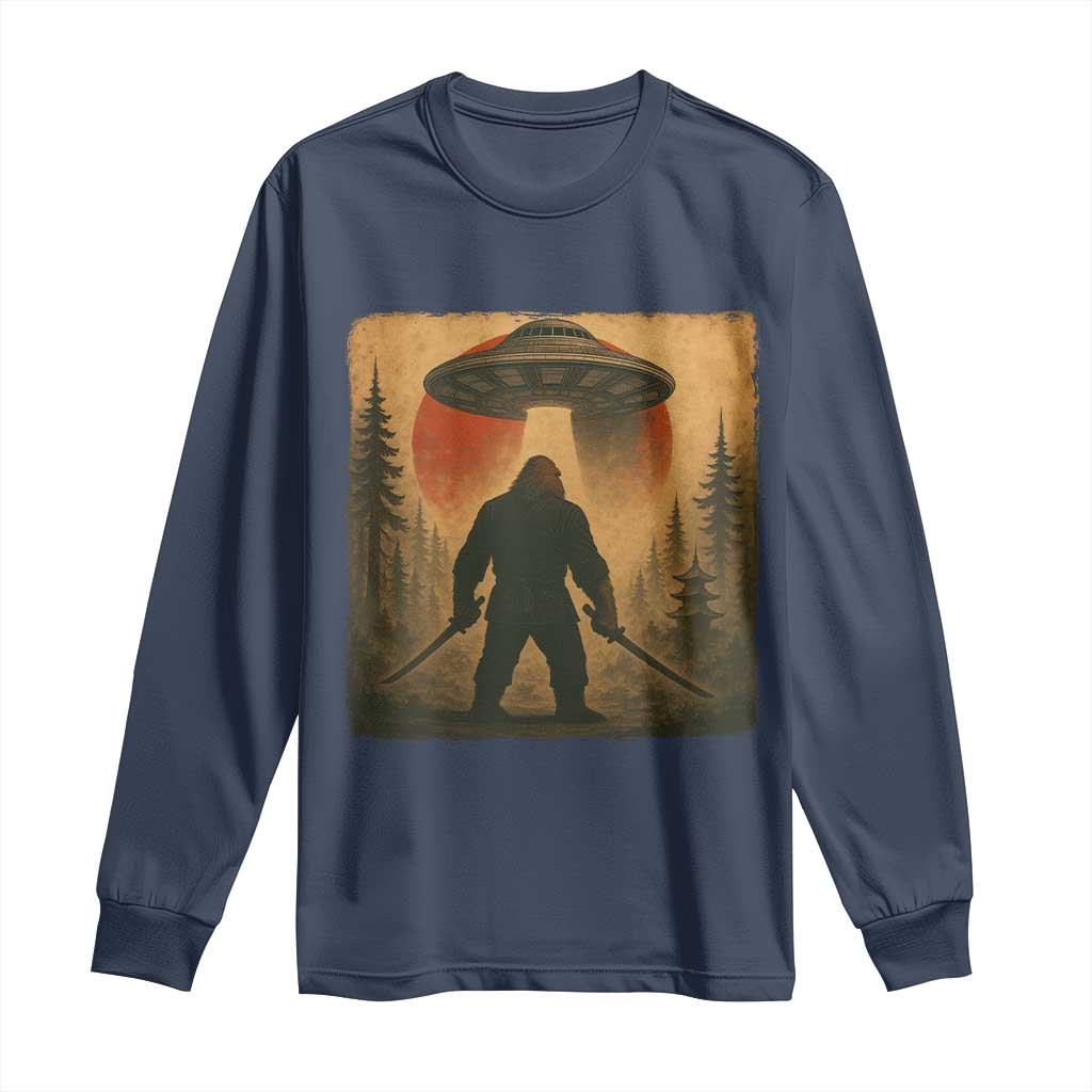 Samurai Bigfoot Long Sleeve Shirt Japanese Vintage Ukiyoe Style TS12 Navy Print Your Wear