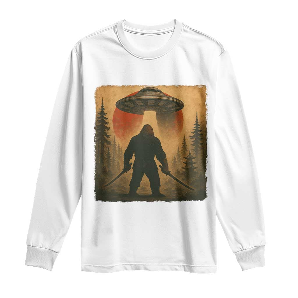 Samurai Bigfoot Long Sleeve Shirt Japanese Vintage Ukiyoe Style TS12 White Print Your Wear