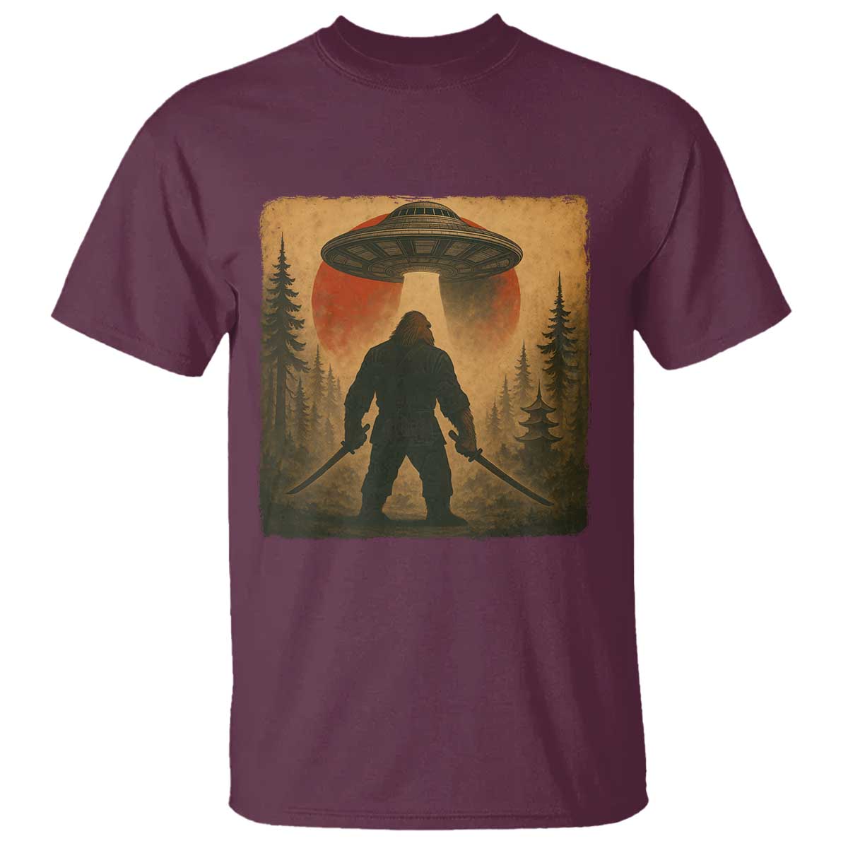 Samurai Bigfoot T Shirt Japanese Vintage Ukiyoe Style TS12 Maroon Print Your Wear