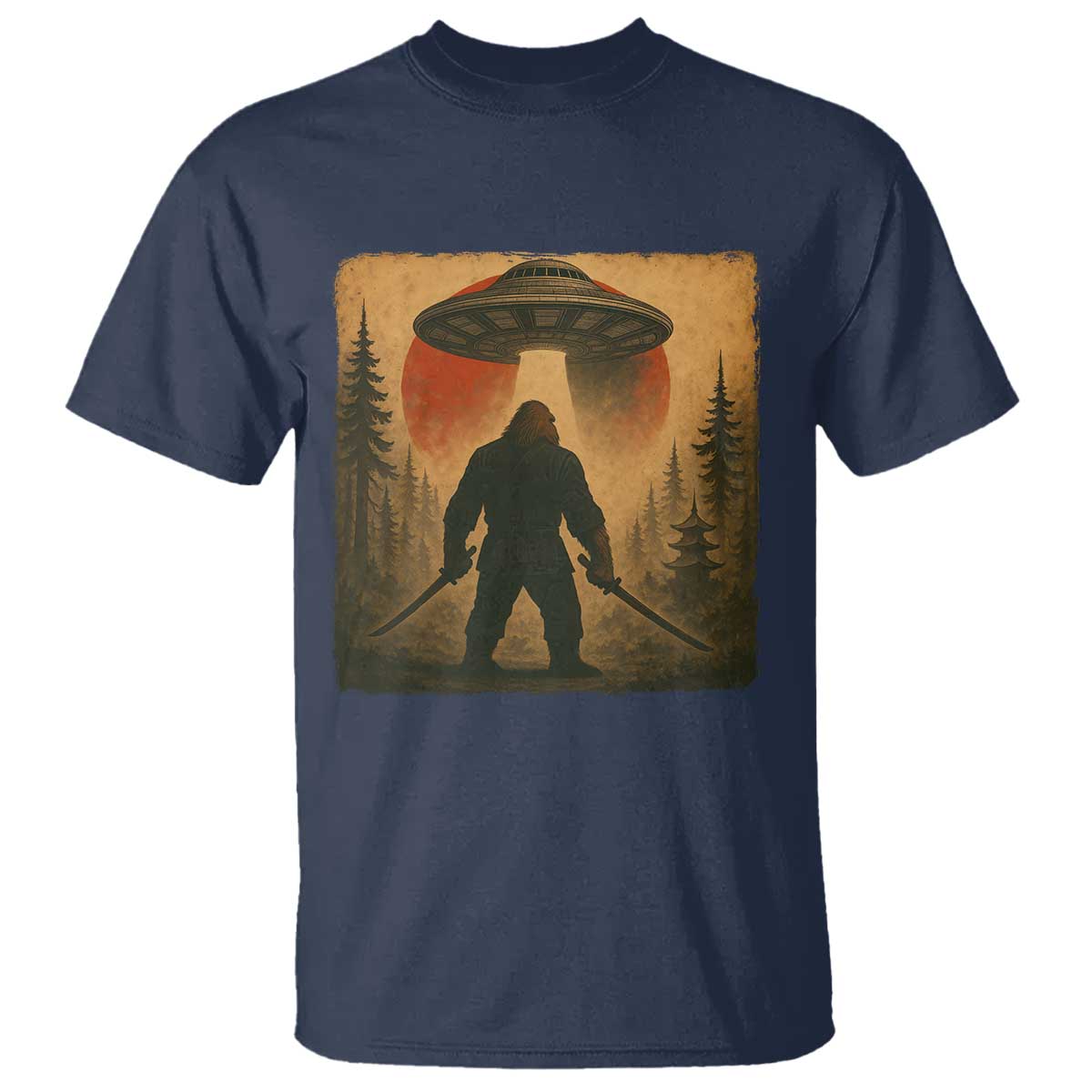 Samurai Bigfoot T Shirt Japanese Vintage Ukiyoe Style TS12 Navy Print Your Wear