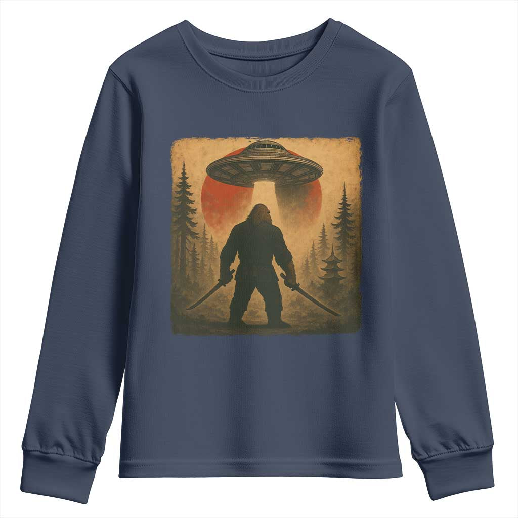 Samurai Bigfoot Youth Sweatshirt Japanese Vintage Ukiyoe Style TS12 Navy Print Your Wear