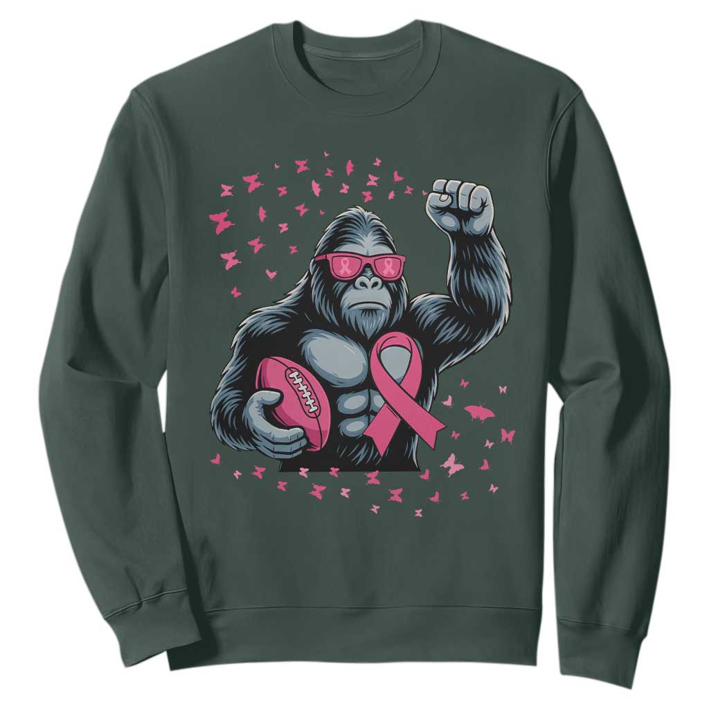 Funny Bigfoot Football Sweatshirt Breast Cancer Awareness Gift TS12 Dark Forest Green Print Your Wear