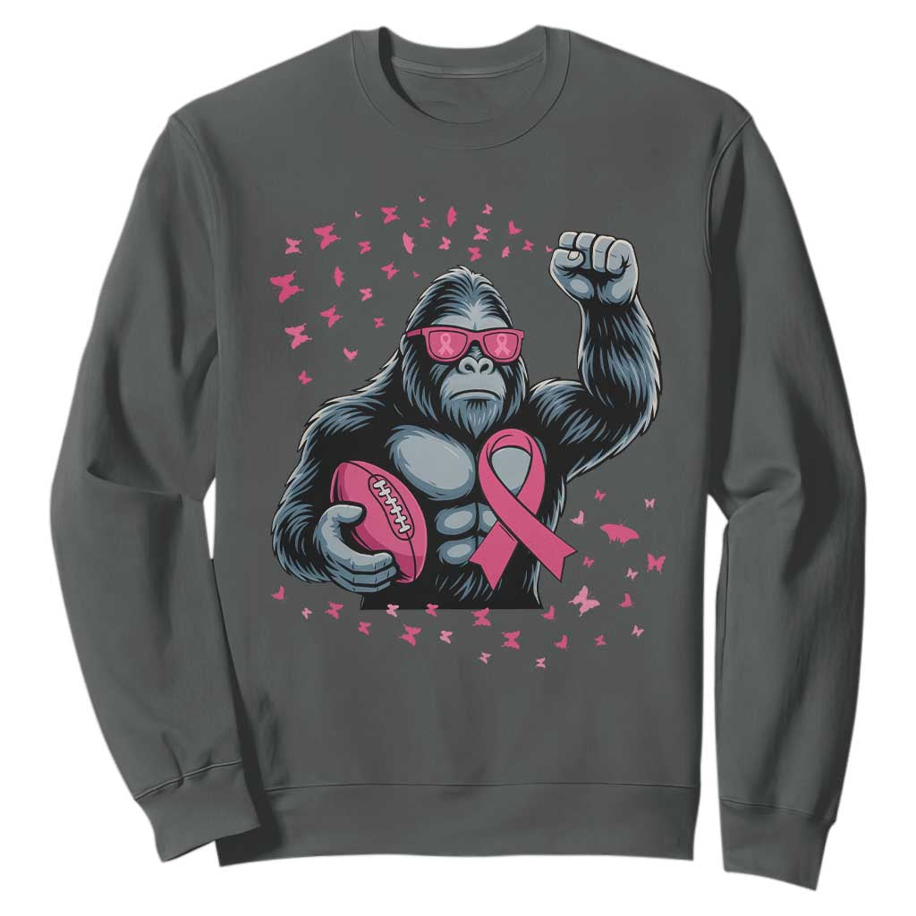 Funny Bigfoot Football Sweatshirt Breast Cancer Awareness Gift TS12 Dark Heather Print Your Wear