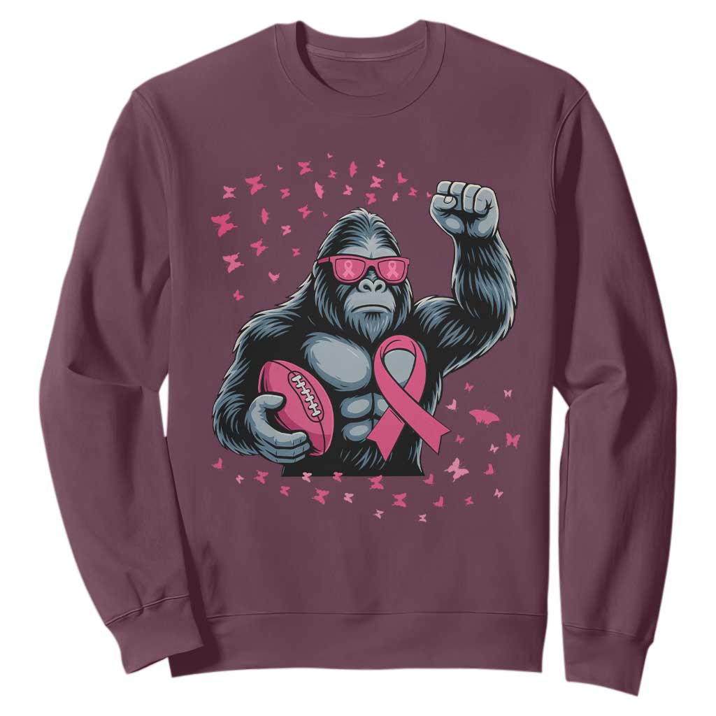 Funny Bigfoot Football Sweatshirt Breast Cancer Awareness Gift TS12 Maroon Print Your Wear