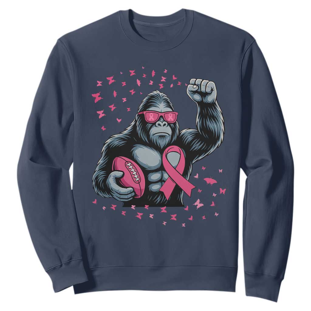 Funny Bigfoot Football Sweatshirt Breast Cancer Awareness Gift TS12 Navy Print Your Wear
