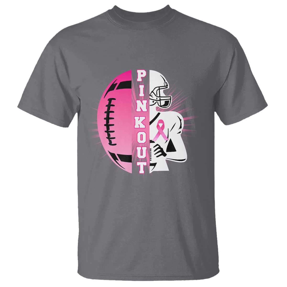 Pink Out Game Day Football T Shirt Breast Cancer Support TS12 Charcoal Print Your Wear