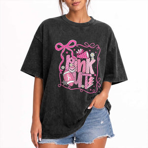Pink Out Washed Cotton T-Shirt Football Support Breast Cancer Gift