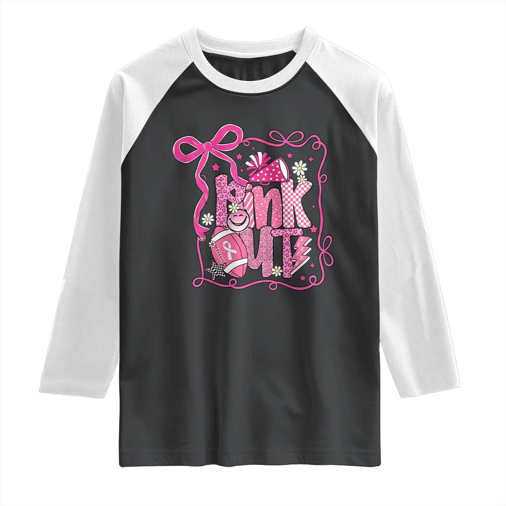 Pink Out Raglan Shirt Football Support Breast Cancer Gift TS12 Black White Print Your Wear