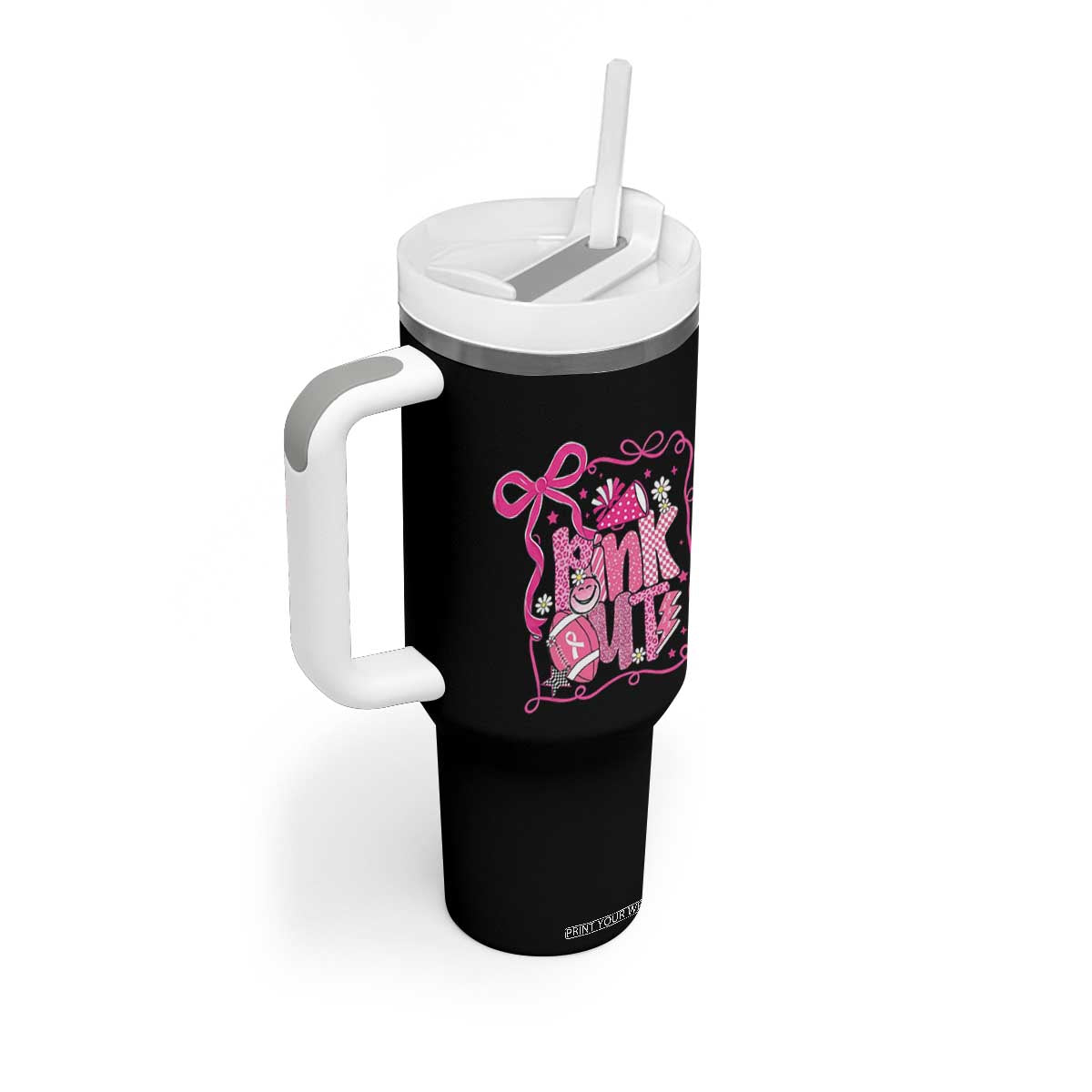 Pink Out Tumbler With Handle Football Support Breast Cancer Gift TS12 Print Your Wear