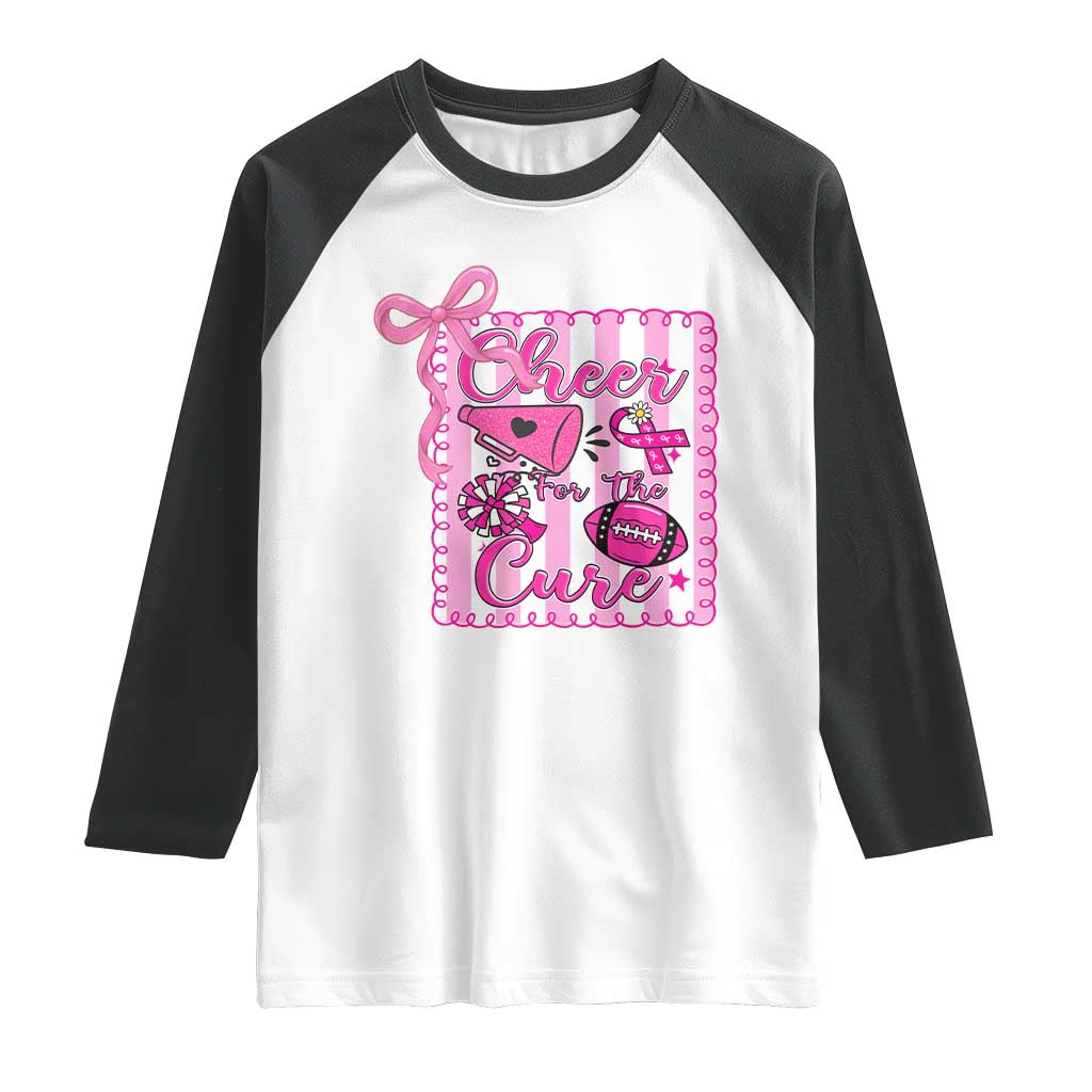 Cheer For The Cure Raglan Shirt Breast Cancer Awareness Football Gift TS12 White Black Print Your Wear