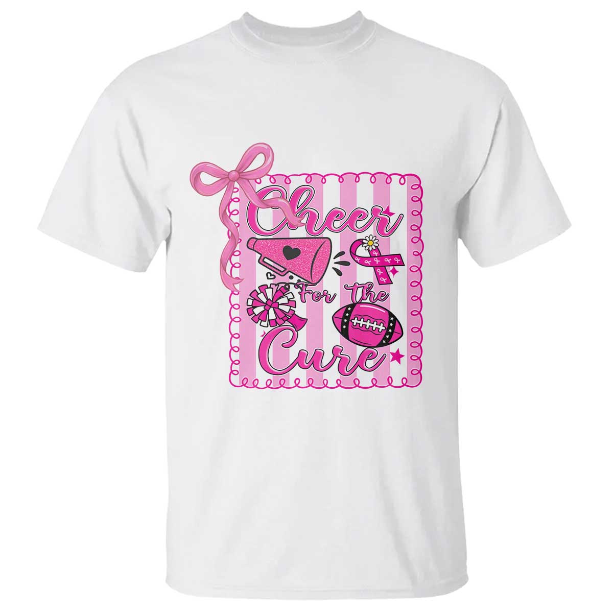 Cheer For The Cure T Shirt Breast Cancer Awareness Football Gift TS12 White Print Your Wear