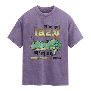 Funny Dinosaur Lover Washed Cotton T-Shirt I Am Not Lazy I Am On Energy Saving Mode