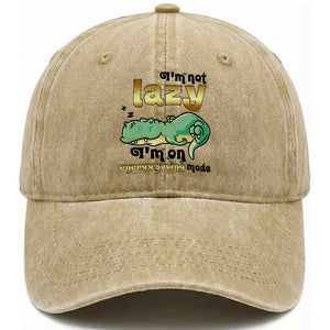 Funny Dinosaur Lover Washed Cotton Baseball Cap I Am Not Lazy I Am On Energy Saving Mode TS12 Print Your Wear
