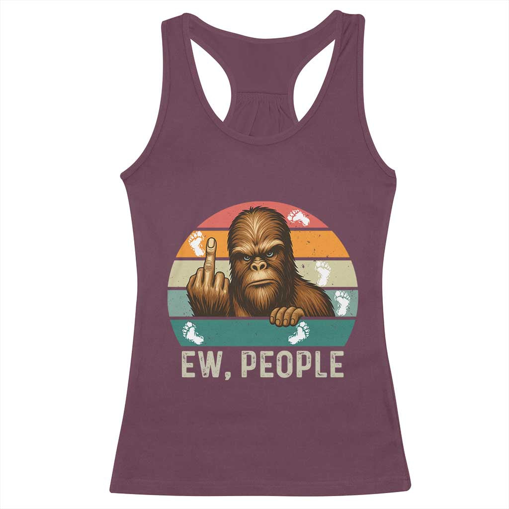 Bigfoot Lover Racerback Tank Top Funny Ew People Retro Sunset Design TS12 Maroon Print Your Wear
