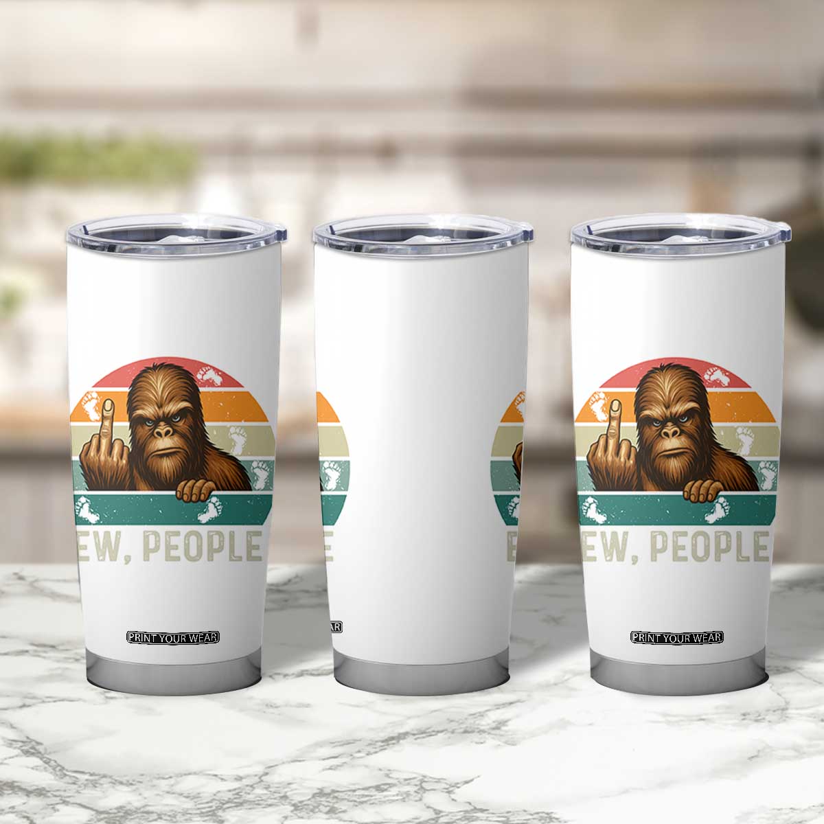 Bigfoot Lover Tumbler Cup Funny Ew People Retro Sunset Design TS12 Print Your Wear