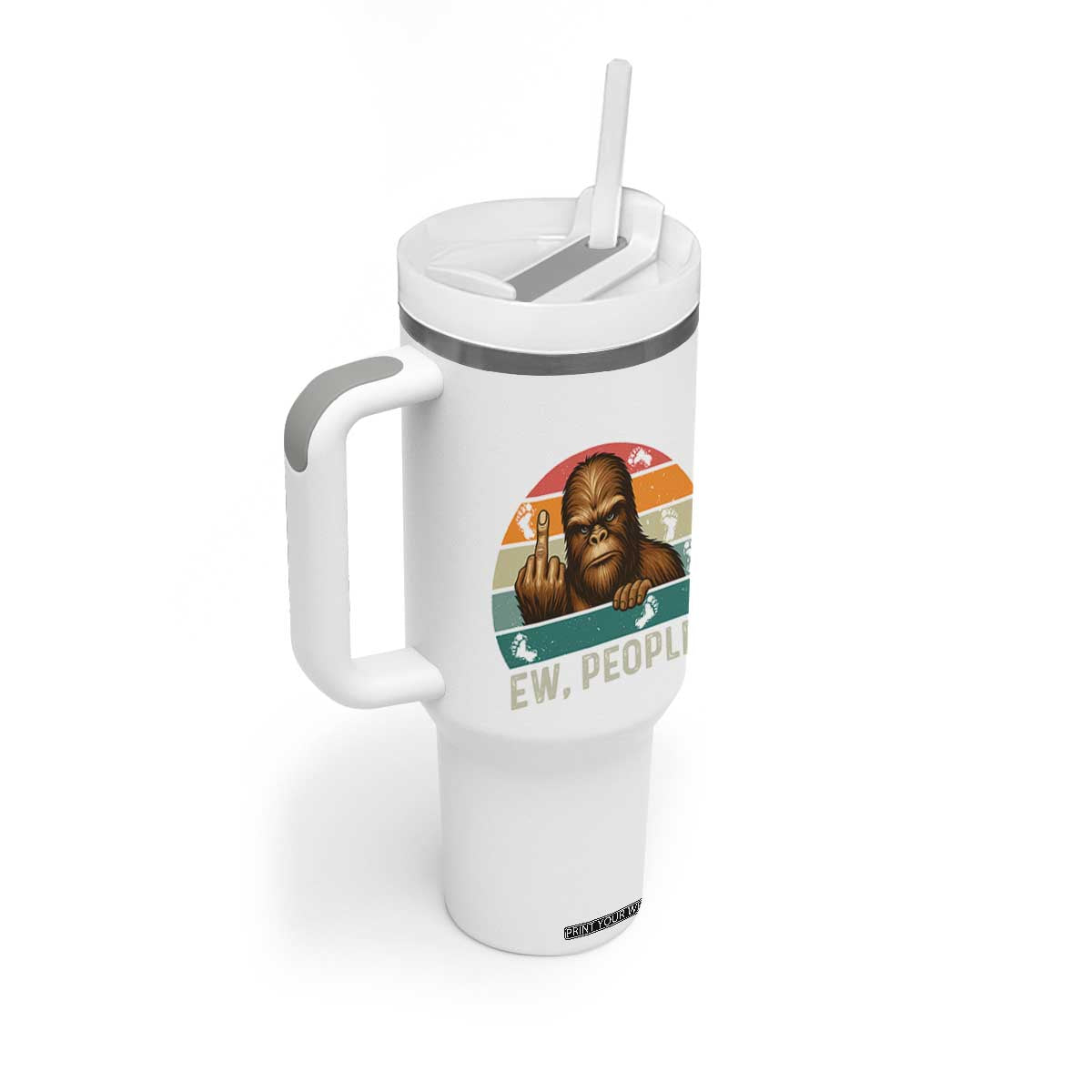 Bigfoot Lover Tumbler With Handle Funny Ew People Retro Sunset Design TS12 Print Your Wear