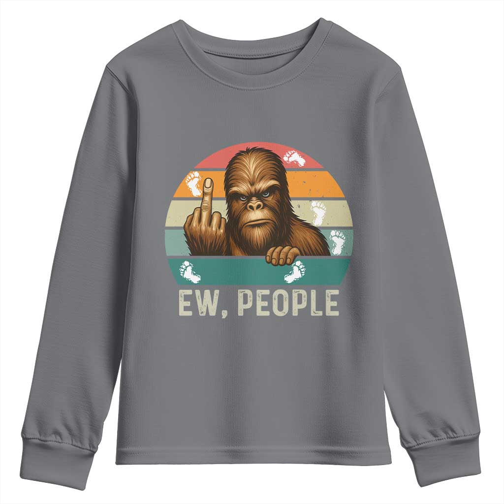Bigfoot Lover Youth Sweatshirt Funny Ew People Retro Sunset Design TS12 Charcoal Print Your Wear